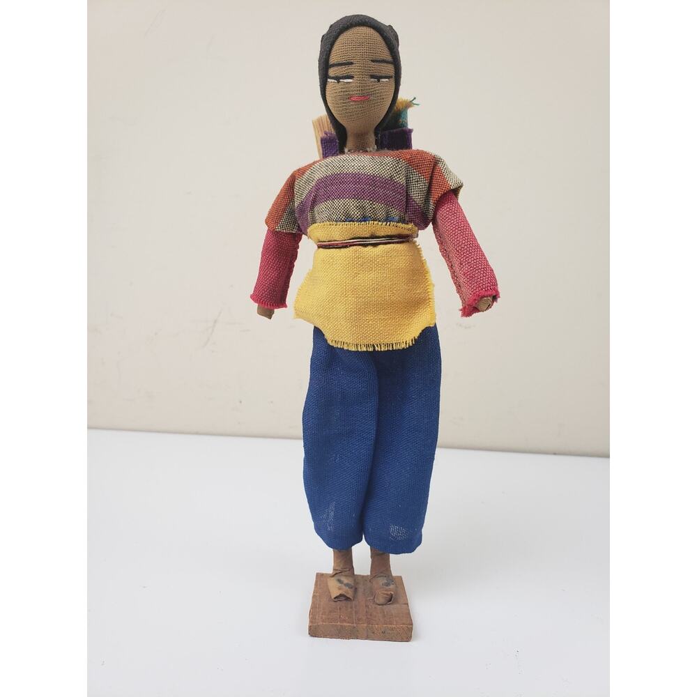 Vintage Hand Made Traditional Guatemalan Doll 9" Farmer Villager Ethnic Souvenir
